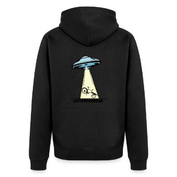 Ufo, Lastenfahrrad, Lastenrad, Cargobike, Alien - Unisex Premium Bio Zip Hoodie - Schwarz - Hinten - Nico (187cm)