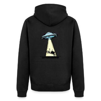 Ufo, Lastenfahrrad, Lastenrad, Cargobike, Aliens - Unisex Premium Bio Zip Hoodie - Schwarz - Hinten - Nico (187cm)