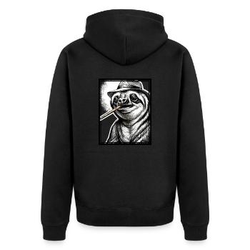 Sloth Noir - Unisex Premium Bio Zip Hoodie - Schwarz - Hinten - Nico (187cm)