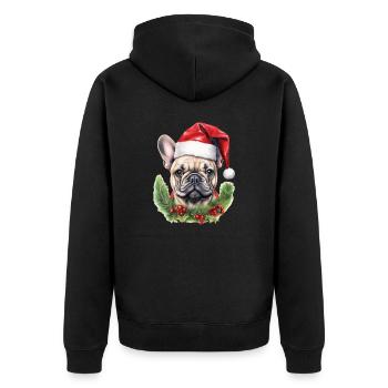 Französische Bulldogge, Weihnachtsmütze, T-Shirt, Tasse - Unisex Premium Bio Zip Hoodie - Schwarz - Hinten - Nico (187cm)