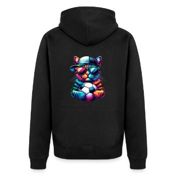 Chat de football coloré prêt pour le jeu ! - L’art du football - Veste à capuche bio Premium Unisexe - noir - Dos - Nico (187cm)