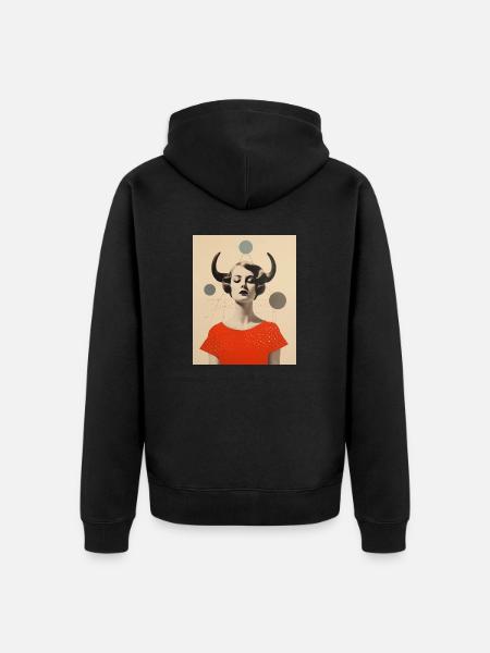 Taureau collage art astrologie - Veste à capuche bio Premium Unisexe - noir