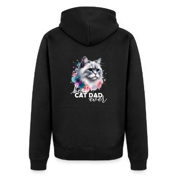 Best Cat Dad Ever Katze - Unisex Premium Bio Zip Hoodie - Schwarz - Hinten - Nico (187cm)