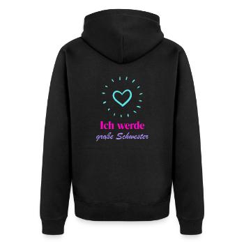 Ich werde große Schwester von einem Bruder - Unisex Premium Bio Zip Hoodie - Schwarz - Hinten - Nico (187cm)