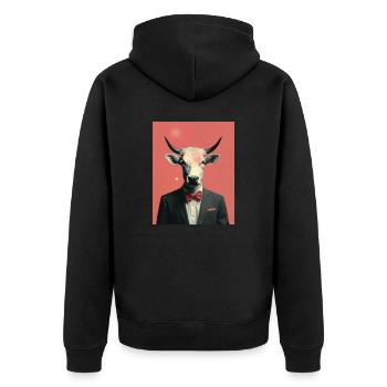 Man cow surreal collage - Unisex Premium Organic Zip Hoodie - black - Back - Nico (187cm)