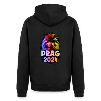 Prag 2024 Urlaub Bunt - Unisex Premium Bio Zip Hoodie - Schwarz - Hinten - Nico (187cm)