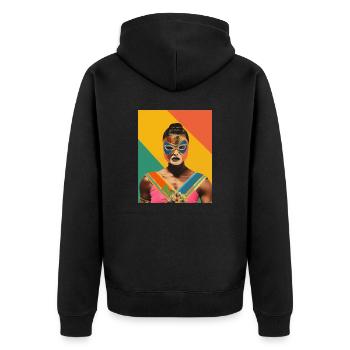 Frauen Mexikanisches Wrestling Kunst Vintage Papier Handwerk - Unisex Premium Bio Zip Hoodie - Schwarz - Hinten - Nico (187cm)