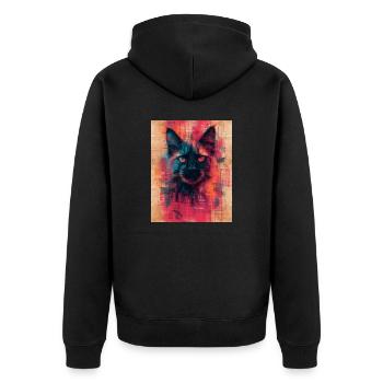 Feline Gaze: Intensive Vintage-Katzen-Collage - Unisex Premium Bio Zip Hoodie - Schwarz - Hinten - Nico (187cm)