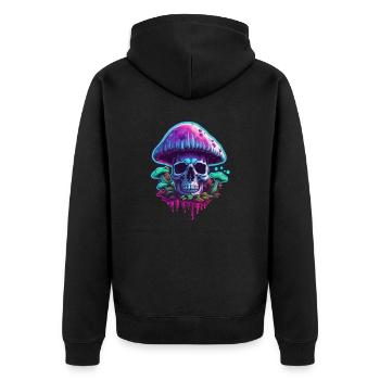 Pilz / Mushroom / Wiese / Wald / Goa / Psy - Unisex Premium Bio Zip Hoodie - Schwarz - Hinten - Nico (187cm)