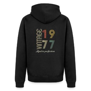 Geburtstagsgeschenk 47 Jahre alt - 1977 - Unisex Premium Bio Zip Hoodie - Schwarz - Hinten - Nico (187cm)