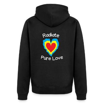 Radiate pure love - Unisex Premium Organic Zip Hoodie - black - Back - Nico (187cm)