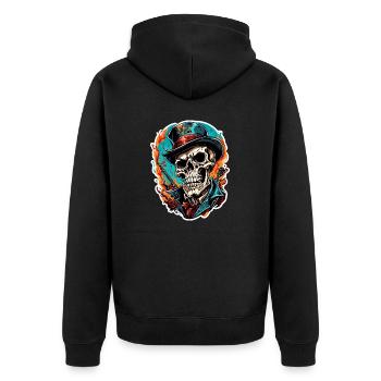 Skull / Totenkopf / Skelett / Gothic / Tattoo - Unisex Premium Bio Zip Hoodie - Schwarz - Hinten - Nico (187cm)