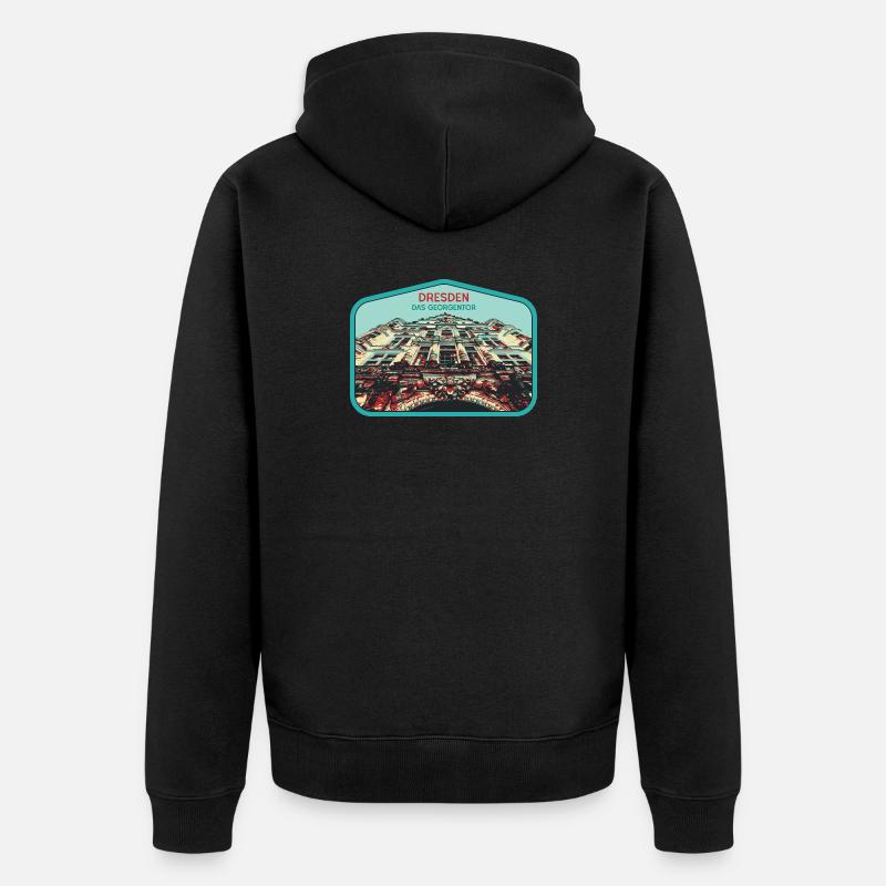 Illustration: Georgentor, Dresden - Unisex Premium Bio Zip Hoodie - Schwarz