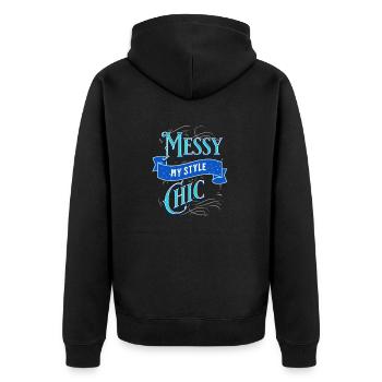 Casual Chaos Easygoing Carefree Relaxed Messy Chic - Unisex Premium Bio Zip Hoodie - Schwarz - Hinten - Nico (187cm)