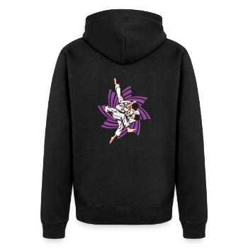 Lila Judo - Unisex Premium Bio Zip Hoodie - Schwarz - Hinten - Nico (187cm)