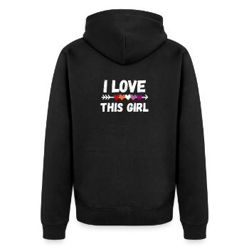 Lesbe. Ich liebe dieses Mädchen - Unisex Premium Bio Zip Hoodie - Schwarz - Hinten - Nico (187cm)