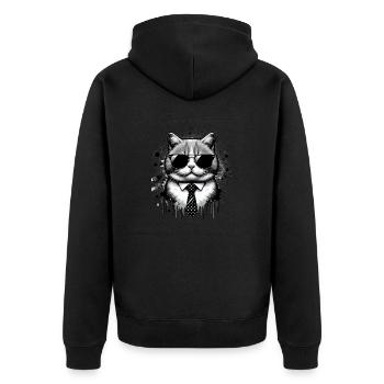 Cool Cat with Sunglasses and Tie Painting - Unisex Premium Bio Zip Hoodie - Schwarz - Hinten - Nico (187cm)