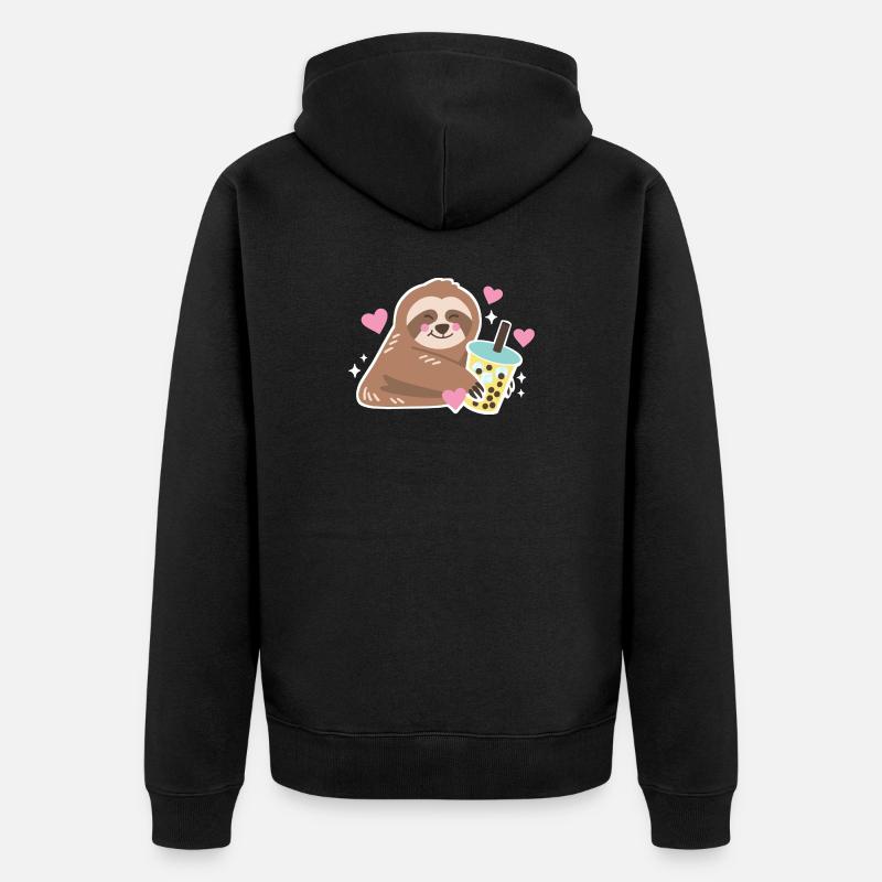 Faultier Boba Bubble Tea - Unisex Premium Bio Zip Hoodie - Schwarz