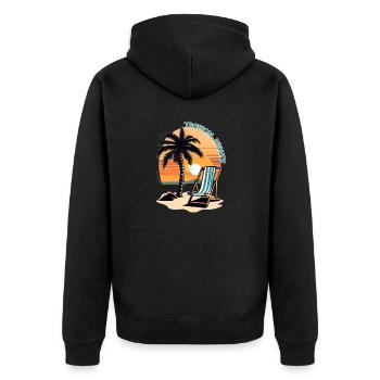 Tropical Nights Palme Strand Sonne Meer Vintage - Unisex Premium Bio Zip Hoodie - Schwarz - Hinten - Nico (187cm)
