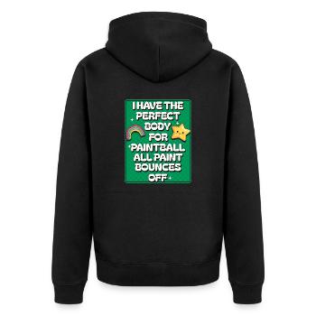 Ich habe den perfekten Körper für Paintball, Bounce Ball - Unisex Premium Bio Zip Hoodie - Schwarz - Hinten - Nico (187cm)