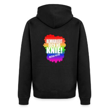 AfD stoppen gegen rechts Demokratie Vielfalt links - Unisex Premium Bio Zip Hoodie - Schwarz - Hinten - Nico (187cm)