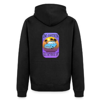 Osten Ossi DDR Ost stolz Trabi Geschenk Nostalgie - Unisex Premium Bio Zip Hoodie - Schwarz - Hinten - Nico (187cm)