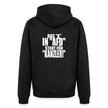 AfD stoppen gegen rechts Demokratie Vielfalt links - Unisex Premium Bio Zip Hoodie - Schwarz - Hinten - Nico (187cm)