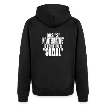 AfD stoppen gegen rechts Demokratie Vielfalt links - Unisex Premium Bio Zip Hoodie - Schwarz - Hinten - Nico (187cm)