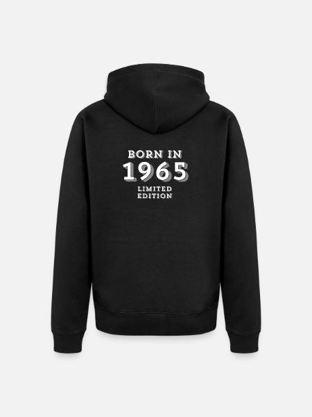1965, Geburtsdatum, geb. 1965 - Unisex Premium Bio Zip Hoodie - Schwarz