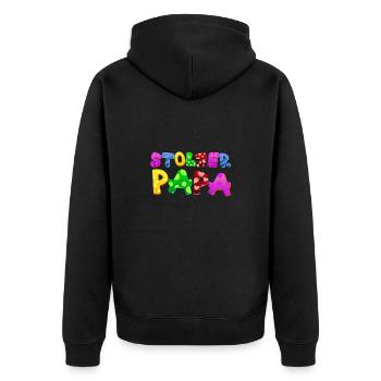 Baby Eltern Kind Geschenk Sprüche Geburt Mama Papa - Unisex Premium Bio Zip Hoodie - Schwarz - Hinten - Nico (187cm)