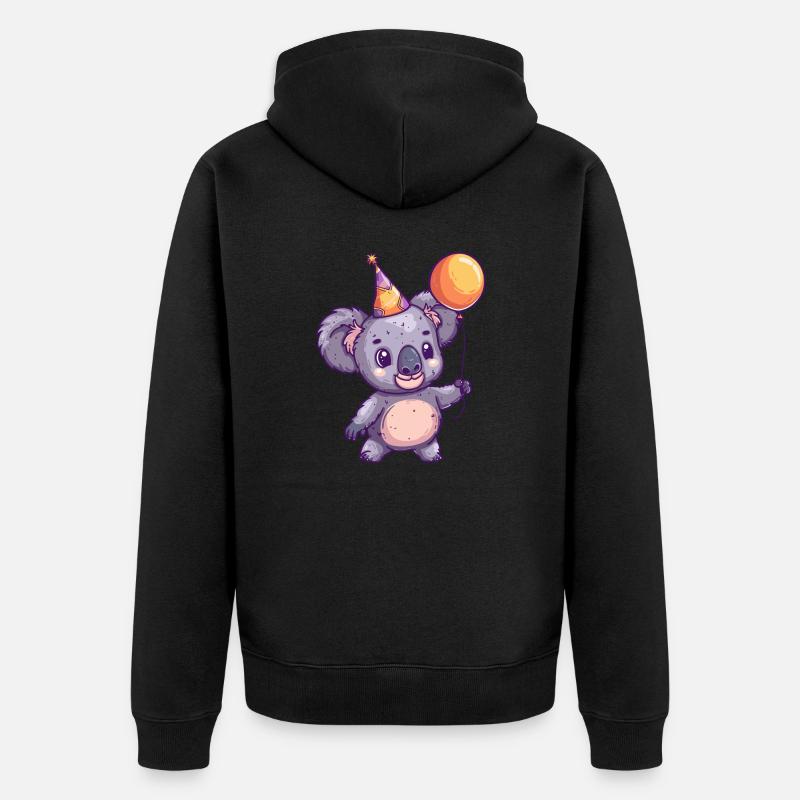 Koala Anniversaire Bande Dessinée Mignon - Veste à capuche bio Premium Unisexe - noir