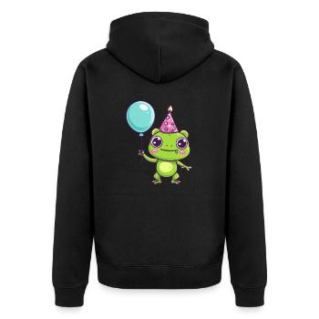 Frog Birthday Comic Cute - Unisex Premium Organic Zip Hoodie - black - Back - Nico (187cm)