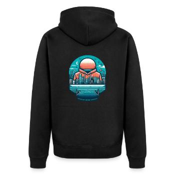 Stadt in der Hood - Unisex Premium Bio Zip Hoodie - Schwarz - Hinten - Nico (187cm)