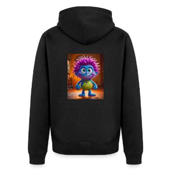 Happy Halloween, süß, Monster, wilde Haare, gruselig, lustig - Unisex Premium Bio Zip Hoodie - Schwarz - Hinten - Nico (187cm)