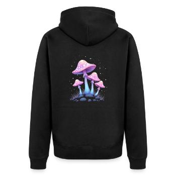 Magische Pilze - Mystische Waldkunst - Unisex Premium Bio Zip Hoodie - Schwarz - Hinten - Nico (187cm)