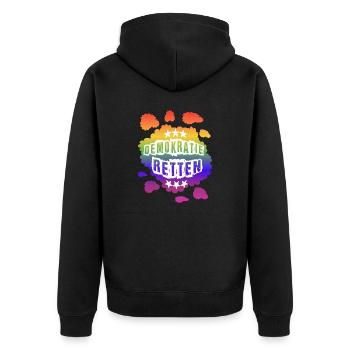 AfD stoppen gegen rechts Demokratie Vielfalt links - Unisex Premium Bio Zip Hoodie - Schwarz - Hinten - Nico (187cm)