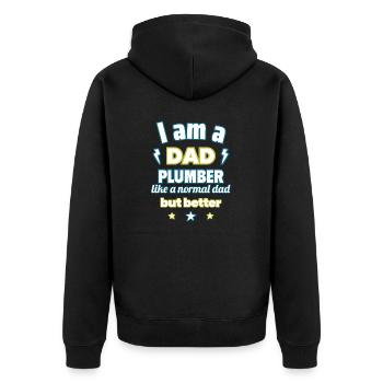 Papa plombier, cadeau fête des pères, Noël - Veste à capuche bio Premium Unisexe - noir - Dos - Nico (187cm)