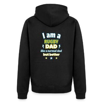 Ich bin ein Papa RUGBYMAN, Vatertagsgeschenk - Unisex Premium Bio Zip Hoodie - Schwarz - Hinten - Nico (187cm)