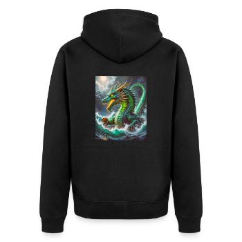 Ryujin Majestic sea dragon god rising from turbule - Unisex Premium Organic Zip Hoodie - black - Back - Nico (187cm)