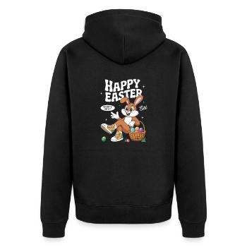 Frohe Ostern Osterhase Vintage - Unisex Premium Bio Zip Hoodie - Schwarz - Hinten - Nico (187cm)