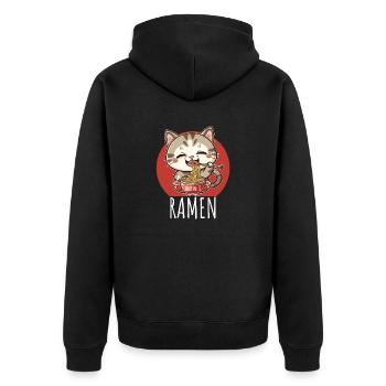 Ramen Kawaii Katze Japan Anime Manga Cat Neko - Unisex Premium Bio Zip Hoodie - Schwarz - Hinten - Nico (187cm)