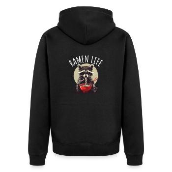 Waschbär süß mit Ramen Life Kawaii Japan - Unisex Premium Bio Zip Hoodie - Schwarz - Hinten - Nico (187cm)