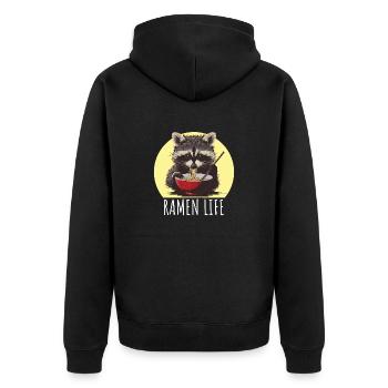 Waschbär süß mit Ramen Life Kawaii Japan - Unisex Premium Bio Zip Hoodie - Schwarz - Hinten - Nico (187cm)