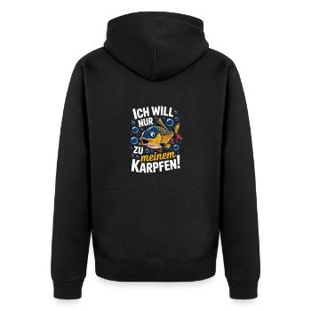 Ich will nur zu meinem Karpfen - Unisex Premium Bio Zip Hoodie - Schwarz - Hinten - Nico (187cm)