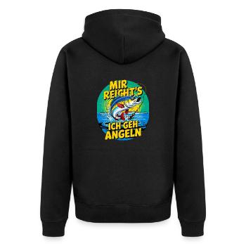 Mir reicht’s – Ich geh angeln! - Unisex Premium Bio Zip Hoodie - Schwarz - Hinten - Nico (187cm)