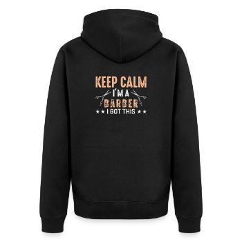 Barber keep calm - Unisex Premium Bio Zip Hoodie - Schwarz - Hinten - Nico (187cm)