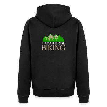Radfahren Berge I'd Rather Be Biking Natur Wald - Unisex Premium Bio Zip Hoodie - Schwarz - Hinten - Nico (187cm)