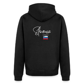 Made in Slovenia, slowenischer Stolz - Unisex Premium Bio Zip Hoodie - Schwarz - Hinten - Nico (187cm)