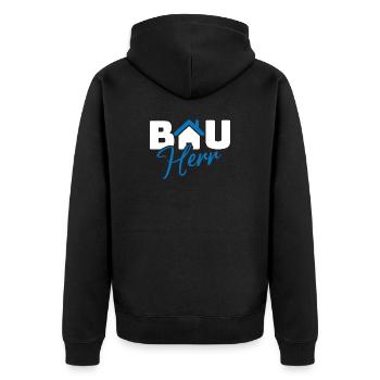 Bau Helm Haus Logo - Unisex Premium Bio Zip Hoodie - Schwarz - Hinten - Nico (187cm)