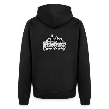 Frankfurt Skyline Graffiti - Unisex Premium Bio Zip Hoodie - Schwarz - Hinten - Nico (187cm)